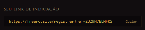 Link de indicação pessoal na página /conta